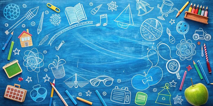 Chalkboard art: school's in session, playful silhouettes.