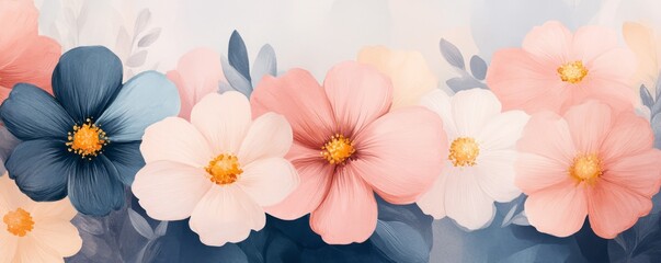 Vibrant Display of Pink and Blue Flowers Blooming in a Lush Green Garden Evoking a Joyful and Serene Atmosphere