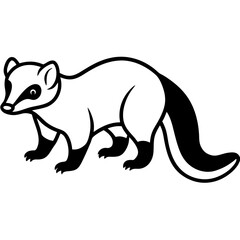 Cute  Line Art Coati Silhouette Black Vector Illustration