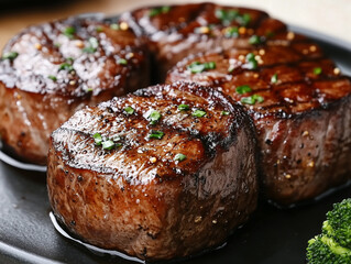 Pavés de bœuf grillés et juteux en gros plan