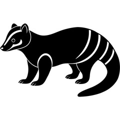 Cute  Line Art Coati Silhouette Black Vector Illustration