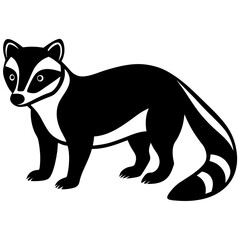 Cute  Line Art Coati Silhouette Black Vector Illustration