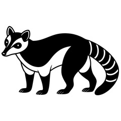 Cute  Line Art Coati Silhouette Black Vector Illustration