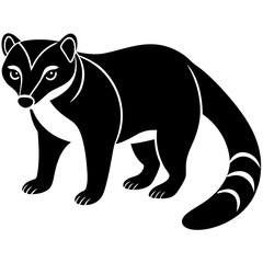 Cute  Line Art Coati Silhouette Black Vector Illustration