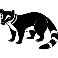 Cute  Line Art Coati Silhouette Black Vector Illustration