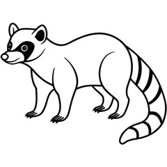 Cute  Line Art Coati Silhouette Black Vector Illustration