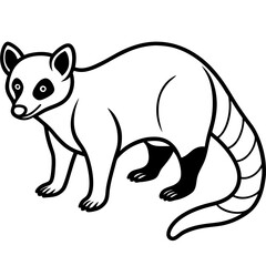 Cute  Line Art Coati Silhouette Black Vector Illustration