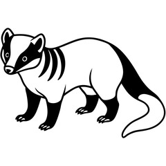 Cute  Line Art Coati Silhouette Black Vector Illustration