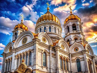 Obraz premium Detailed AI macro of the Cathedral of Christ the Saviour, Moscow.