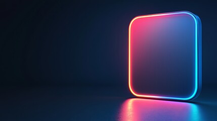 Neon Square Frame Glowing Brightly In Dark Room