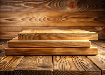 Fototapeta premium Stacked Wooden Boards, Rustic Texture, Copy Space Right, Three Boards