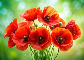 Fototapeta premium Vibrant Red Poppy Flowers in Summer Field, Blooming Coquelicots
