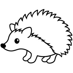 Cute  Line Art Hedgehog Silhouette Black Vector Illustration