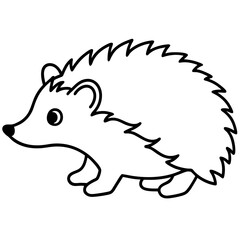 Cute  Line Art Hedgehog Silhouette Black Vector Illustration