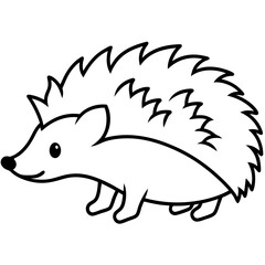 Cute  Line Art Hedgehog Silhouette Black Vector Illustration
