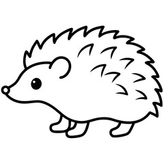 Cute  Line Art Hedgehog Silhouette Black Vector Illustration