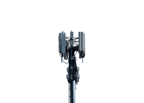 Close up view of a mobile telecommunication cell tower on a transparent background PNG file  - Powered by Adobe