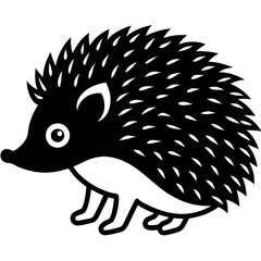 Cute  Line Art Hedgehog Silhouette Black Vector Illustration
