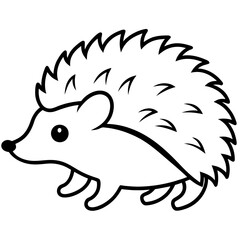 Cute  Line Art Hedgehog Silhouette Black Vector Illustration