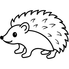 Cute  Line Art Hedgehog Silhouette Black Vector Illustration