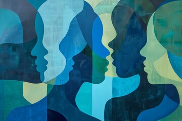 Abstract silhouettes in blue harmony