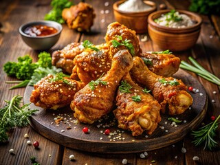 Fototapeta premium Golden-fried chicken: a visual feast, captured in detail.