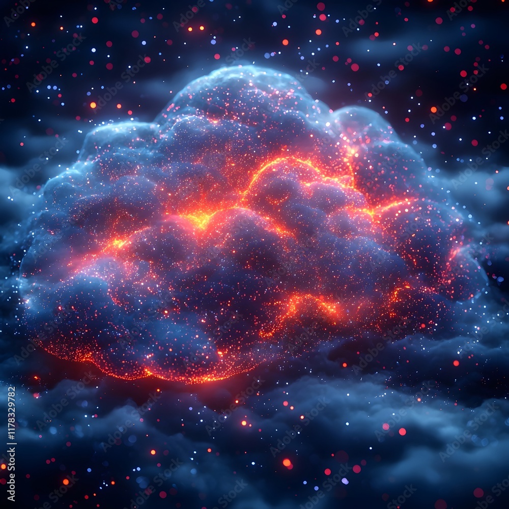 Wall mural swirling cloud like data structures in a dynamic cosmic digital atmosphere