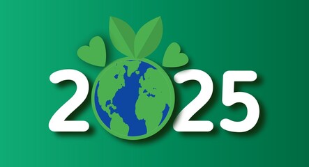 Environmentally friendly new year 2025 concept banner design illustration.  Love our planet. Care for for the Environment idea background 