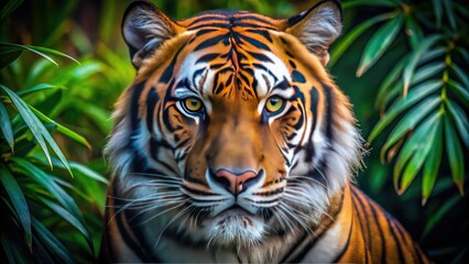 Generative AI captures a breathtaking close-up portrait of an intense tiger, a wild encounter.