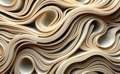 Fototapeta premium An abstract and organic formation created from swirling and overlapping book pages, resembling a natural landscape
