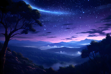 Naklejka premium Tranquil Beauty of a Moonlit Night: A Journey into the Mystique of the Nocturnal World