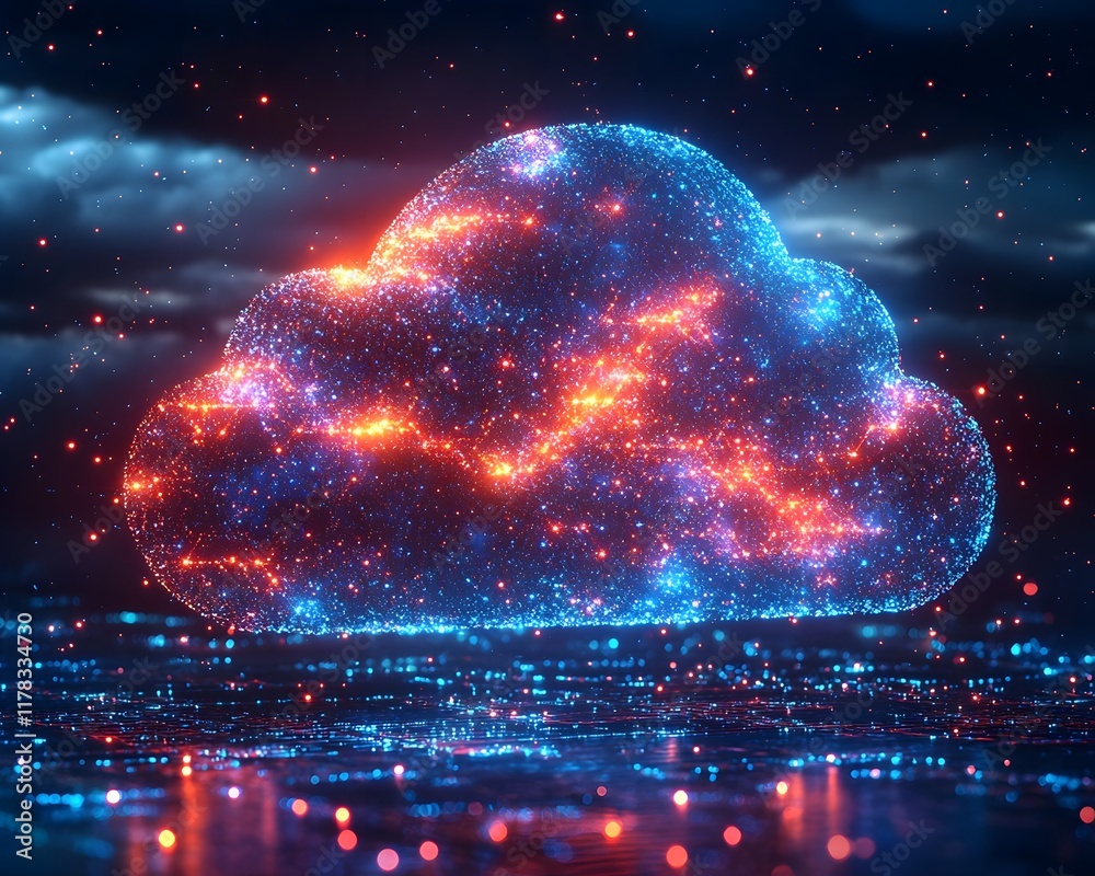 Aufkleber data clouds blending with traditional clouds symbolizing tech and cloud computing concept