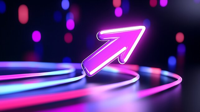 Glowing purple arrow pointing upward on neon light trails.