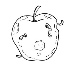 rotted apple with worm digital drawing illustration isolated