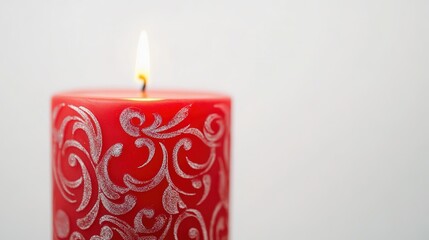 Elegant red wedding candle with intricate etched design, symbolizing love and celebration, perfect for romantic ceremonies, traditional weddings, and festive decorations.