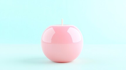 A pink apple-shaped candle sits on a light blue surface, showcasing a modern and playful design.