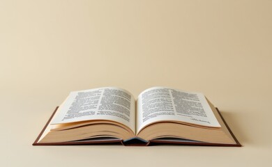 Fototapeta premium An open book with crisp white pages spread wide against a warm beige background, inviting exploration and discovery.