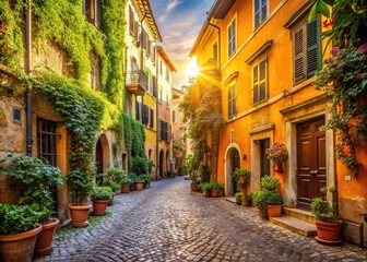 Fototapeta premium Rule of Thirds highlights Trastevere Rome's ancient streets.