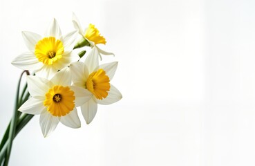 Beautiful bouquet of white, yellow daffodils. Spring flowers in full bloom. Close up view. Springtime scene. High quality image with full depth of field. Natural floral design. Elegant, delicate