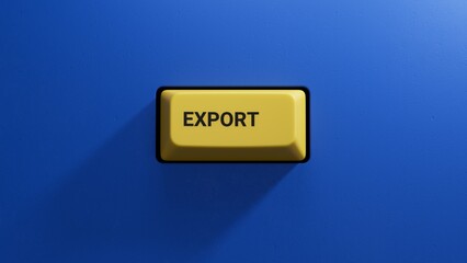 yellow button with EXPORT business word.close up button of keyboard,Business Concept.3D rendering on blue background.