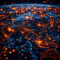 Fototapeta premium Glowing Global Supply Chain Hubs Illustrating Synchronized International Logistics Network
