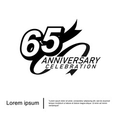 65th years anniversary celebration emblem. black logo isolated with ribbon on white background. vector illustration template design for web, flyers, poster, greeting card