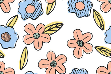 Flower seamless pattern design with beautiful flower and leaves. Flower art. floral and leaf pattern design for fabric, cotton, wallpaper, satin, gift wrap, carpet, background.	