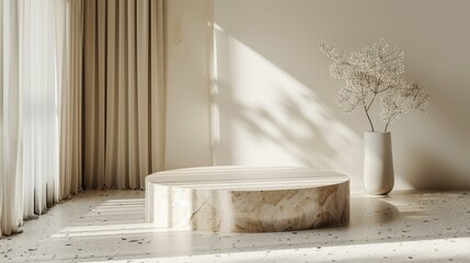 Serene Stone Podium: Minimalist Beige Studio Display