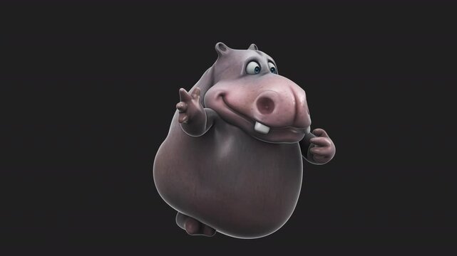 Fun 3D cartoon hippo waving (with alpha channel)