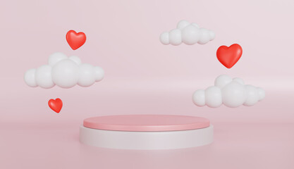 Pink Pastel Valentines Day Product Display with Hearts and Clouds