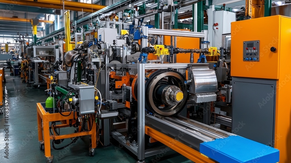 Poster Optimizing modern industrial setup efficient aerial overview of production line and warehouse operations
