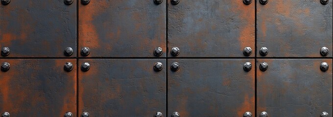 Fototapeta premium Rusty metal plates background with rivets.