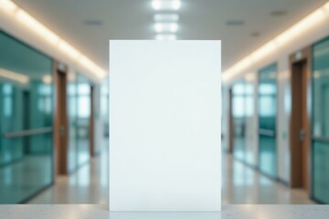 Blank White Sign in Modern Hospital Corridor