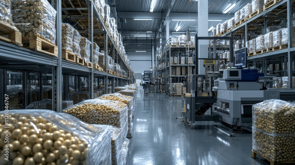 Aufkleber manufacturing process of bulk products in warehouse industrial setting visual documentation stock ma